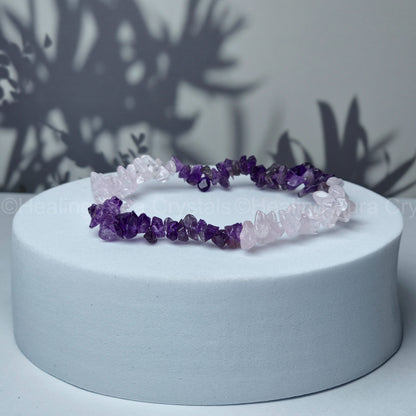 Amethyst & Rose Quartz Chip Bracelet