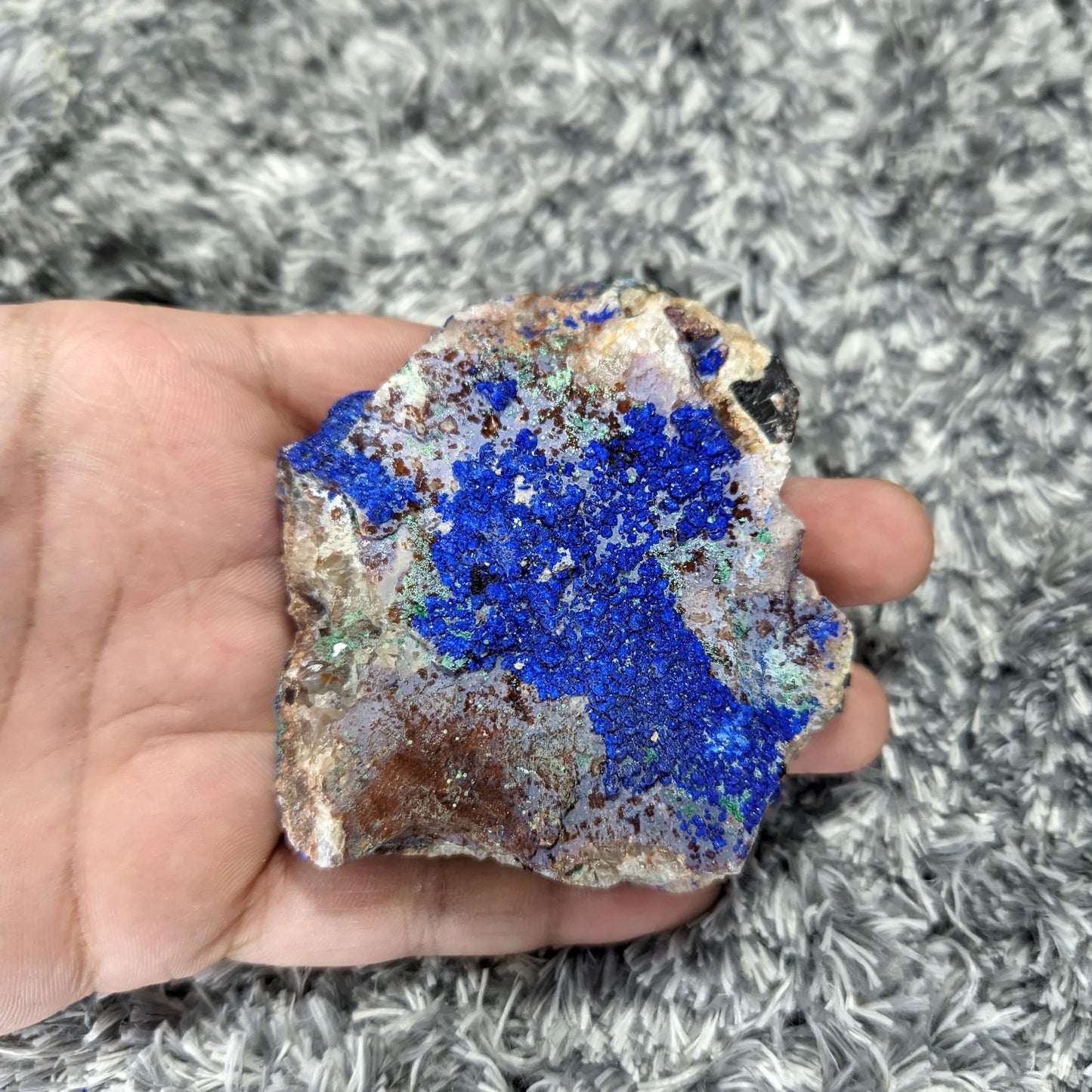 Raw Azurite Malachite in Quartz with Silver Hematite inclusions -Unique Mineral