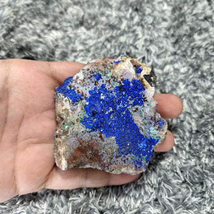 Raw Azurite Malachite in Quartz with Silver Hematite inclusions -Unique Mineral