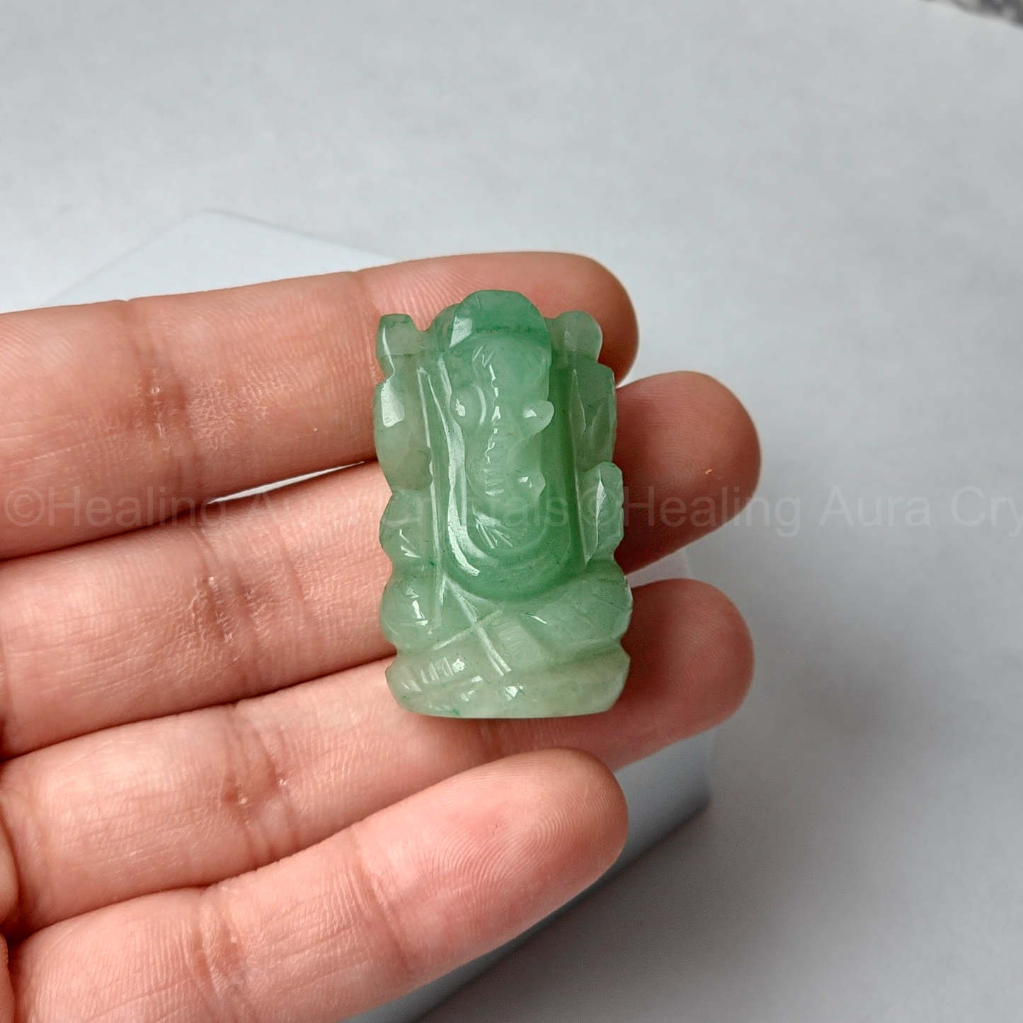 Green Aventurine Lord Ganesha Idol - Pocket Size