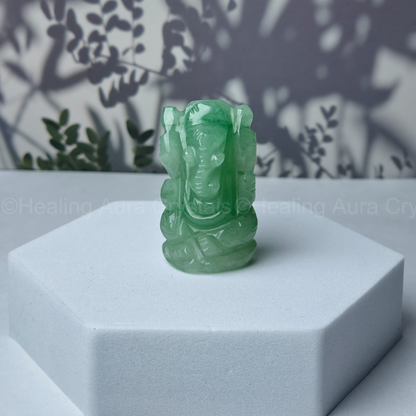 Green Aventurine Lord Ganesha Idol - Pocket Size