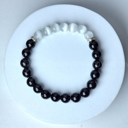 Selenite & Black Tourmaline Bracelet (8mm)